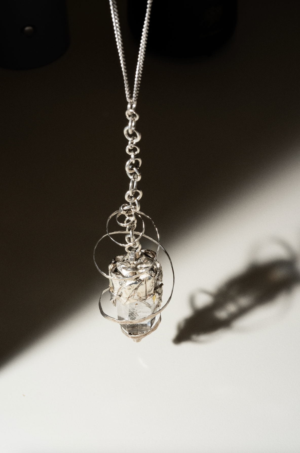 "Majestic Crystal Pendant on Twisted Silver Chain"