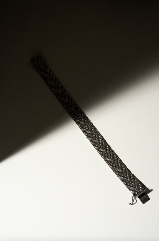 "Braided & Woven Vintage Chevron 925 Silver Bracelet"