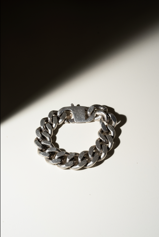 "1940s Bulky Cuban 925 Silver Bracelet with Army Lock"