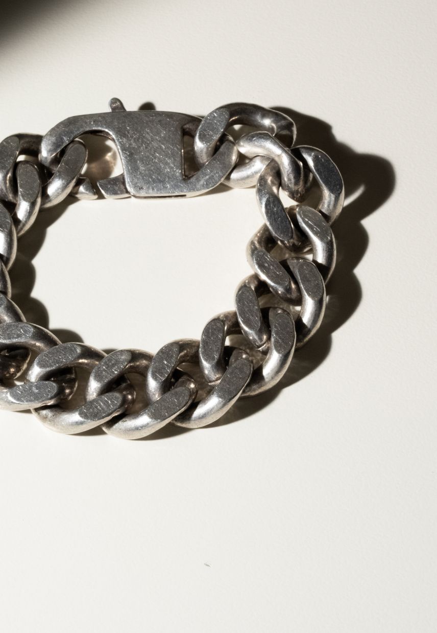 "1940s Bulky Cuban 925 Silver Bracelet with Army Lock"