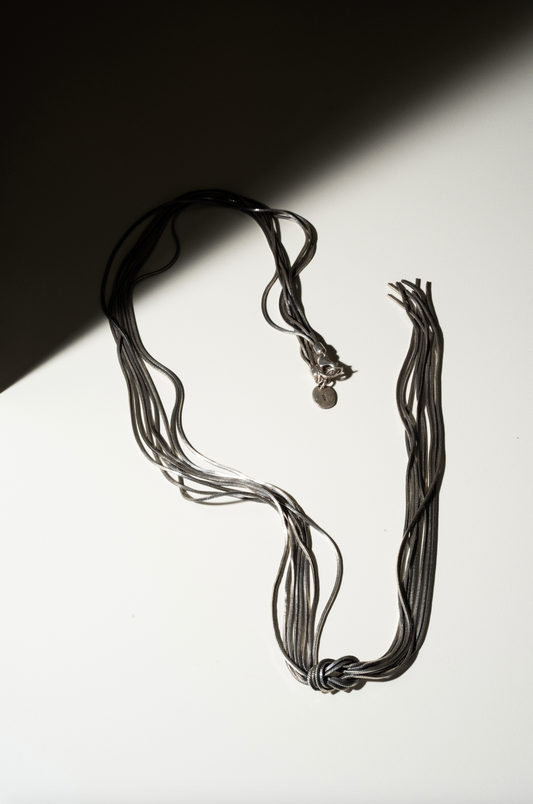 "Japanese Knot Fluid Multi-Threaded Silver Necklace"