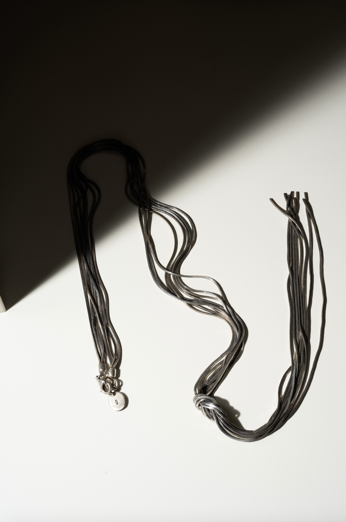 "Japanese Knot Fluid Multi-Threaded Silver Necklace"