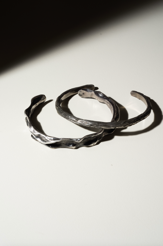 "Organic Duo: Handcrafted 925 Silver Design Bracelets"
