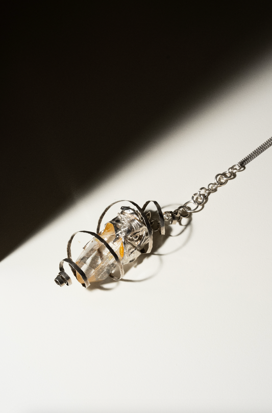 "Majestic Crystal Pendant on Twisted Silver Chain"