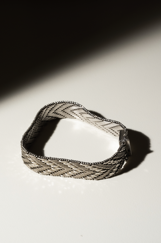 "Braided & Woven Vintage Chevron 925 Silver Bracelet"