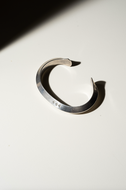 "1980s 'C' Shaped Hand Bangle with Square Motifs"